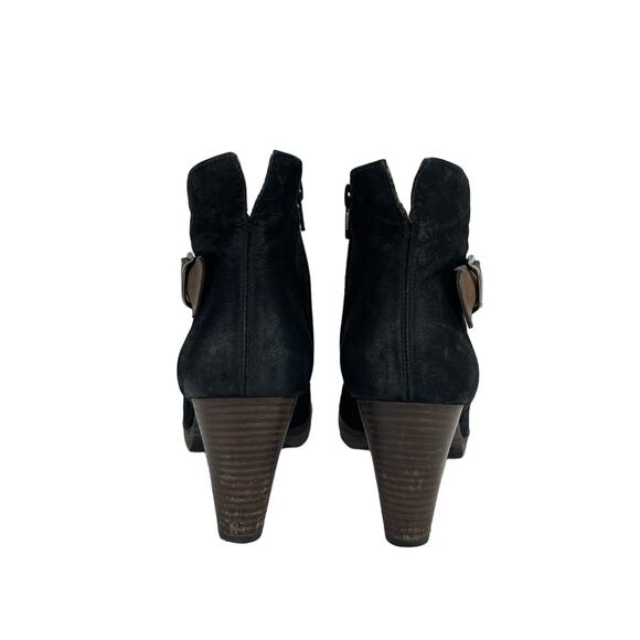 Paul Green Black Heeled Ankle Boot Sz 7.5 Leather Vintaged Finish Padded footbed - Picture 4 of 14